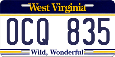 WV license plate OCQ835