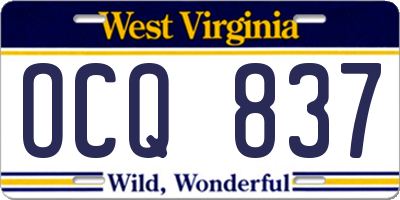 WV license plate OCQ837
