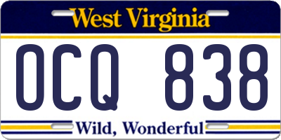 WV license plate OCQ838