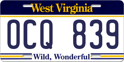 WV license plate OCQ839