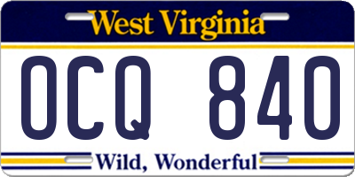 WV license plate OCQ840