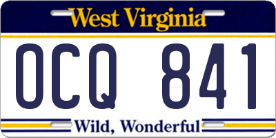 WV license plate OCQ841
