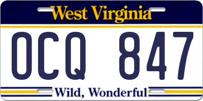 WV license plate OCQ847