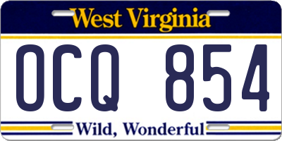 WV license plate OCQ854