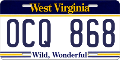 WV license plate OCQ868