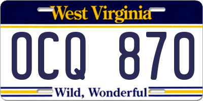 WV license plate OCQ870