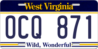 WV license plate OCQ871