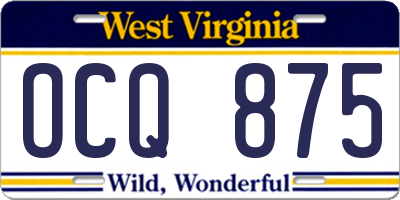 WV license plate OCQ875