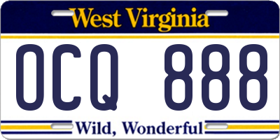 WV license plate OCQ888