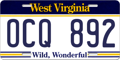 WV license plate OCQ892