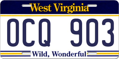 WV license plate OCQ903