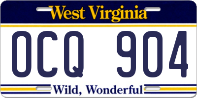 WV license plate OCQ904