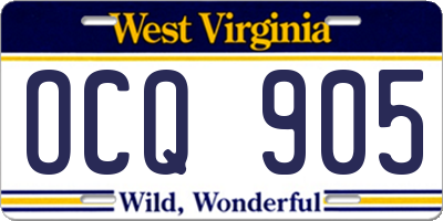 WV license plate OCQ905