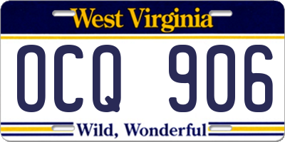WV license plate OCQ906