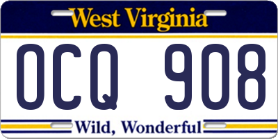 WV license plate OCQ908