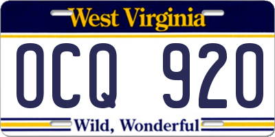 WV license plate OCQ920