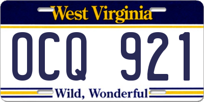 WV license plate OCQ921