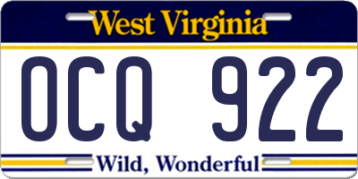 WV license plate OCQ922