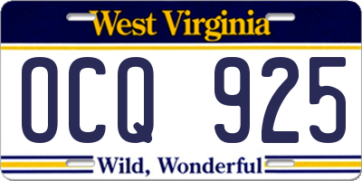 WV license plate OCQ925