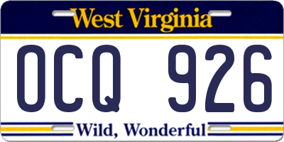 WV license plate OCQ926