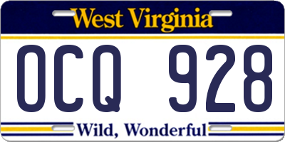 WV license plate OCQ928