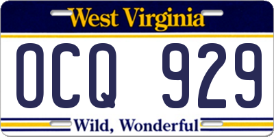 WV license plate OCQ929