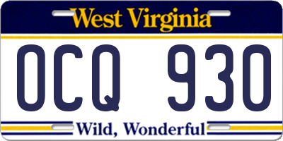 WV license plate OCQ930