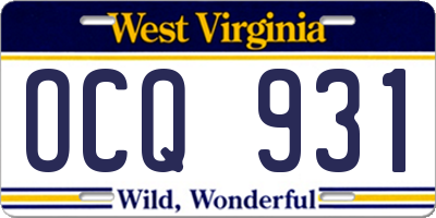 WV license plate OCQ931