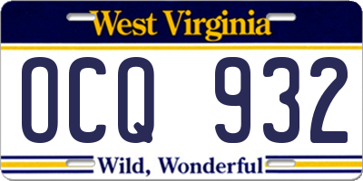 WV license plate OCQ932