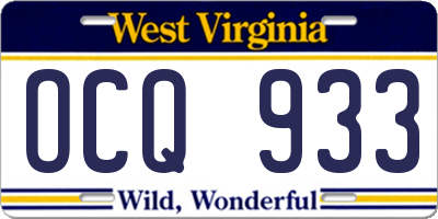 WV license plate OCQ933