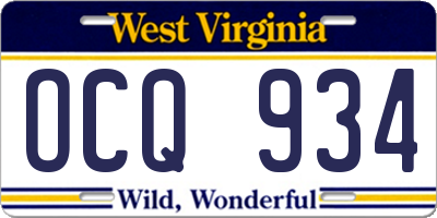 WV license plate OCQ934
