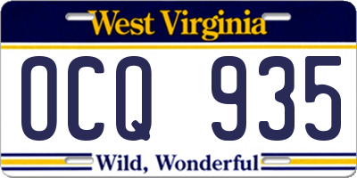 WV license plate OCQ935