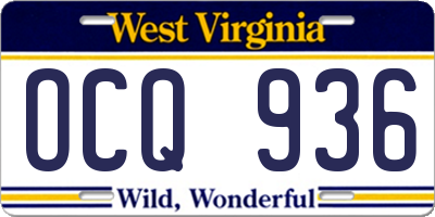 WV license plate OCQ936