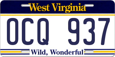 WV license plate OCQ937