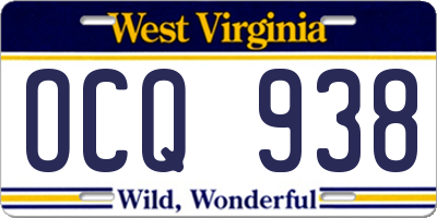 WV license plate OCQ938
