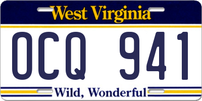 WV license plate OCQ941