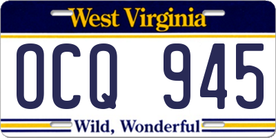 WV license plate OCQ945