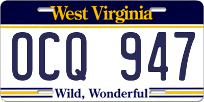 WV license plate OCQ947