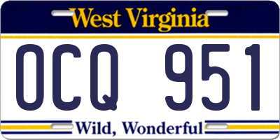WV license plate OCQ951