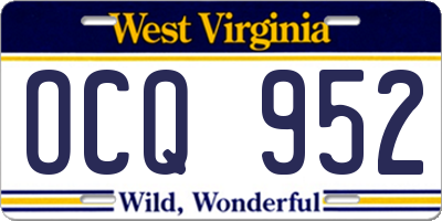 WV license plate OCQ952