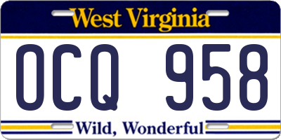 WV license plate OCQ958