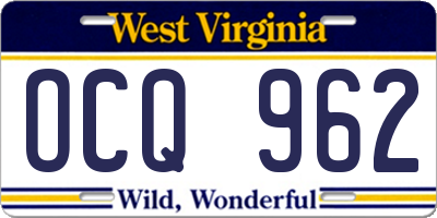 WV license plate OCQ962