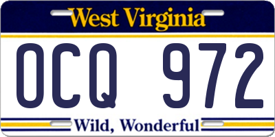 WV license plate OCQ972