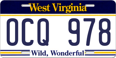 WV license plate OCQ978