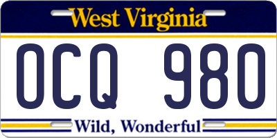 WV license plate OCQ980