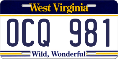 WV license plate OCQ981