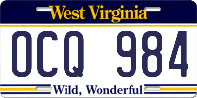 WV license plate OCQ984