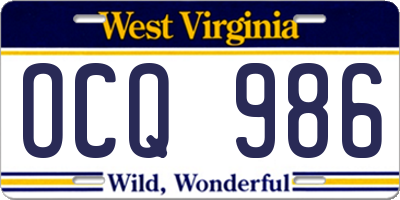 WV license plate OCQ986