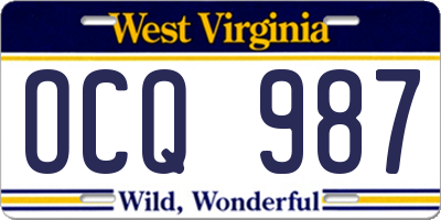 WV license plate OCQ987