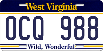 WV license plate OCQ988